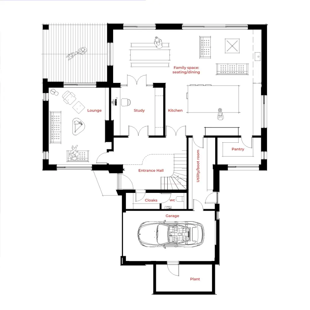 Ground Floor plan of Eco Home transformation